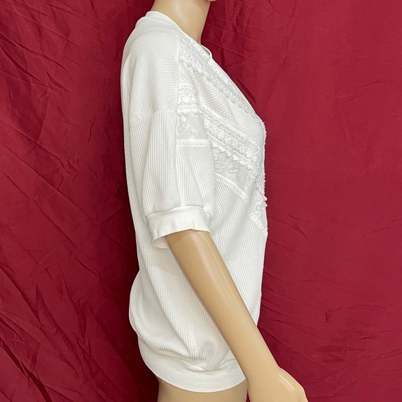Vintage 1980’s L.A. Dreamin’ Lace Overlay Short Sleeve Knit Top XL - Picture 5 of 7